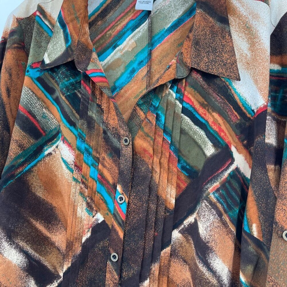 Catherines Multi Color Pleated Button Front Roll … - image 2